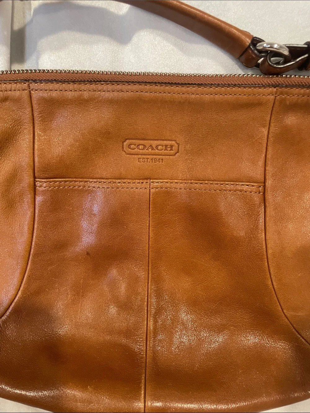 Y2K Coach Brown Leather Shoulder Hobo Bag with Chain Charm